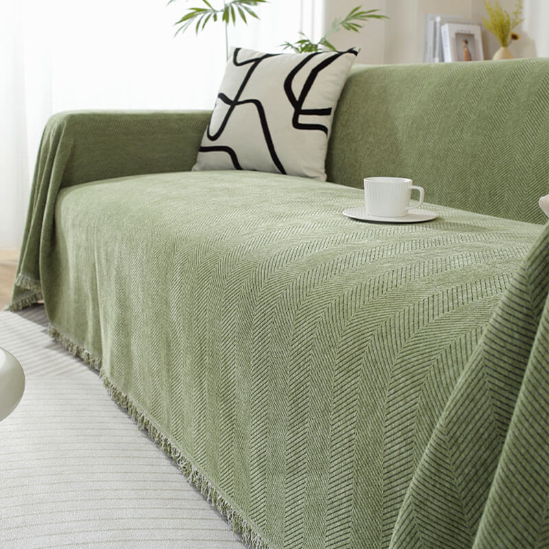 CozyWeave Sofföverdrag i Chenille – Elegant Fiskbensmönster med Dekorativa Tofsar Hemnix