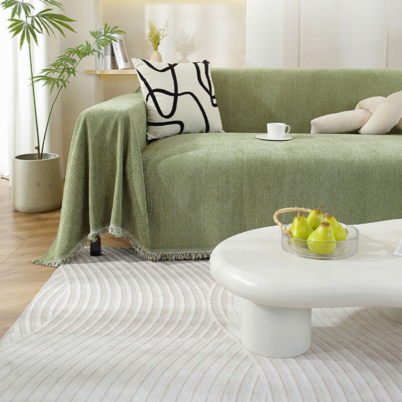 CozyWeave Sofföverdrag i Chenille – Elegant Fiskbensmönster med Dekorativa Tofsar Hemnix