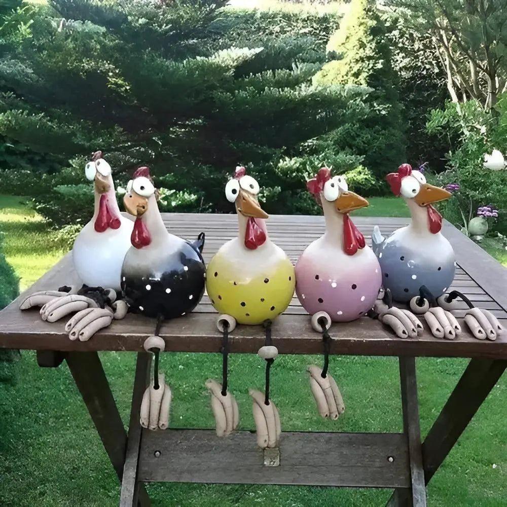 ChickChirp Skulpturer - Keramiska Hönsfigurer Trädgårdsdekoration Carvallo