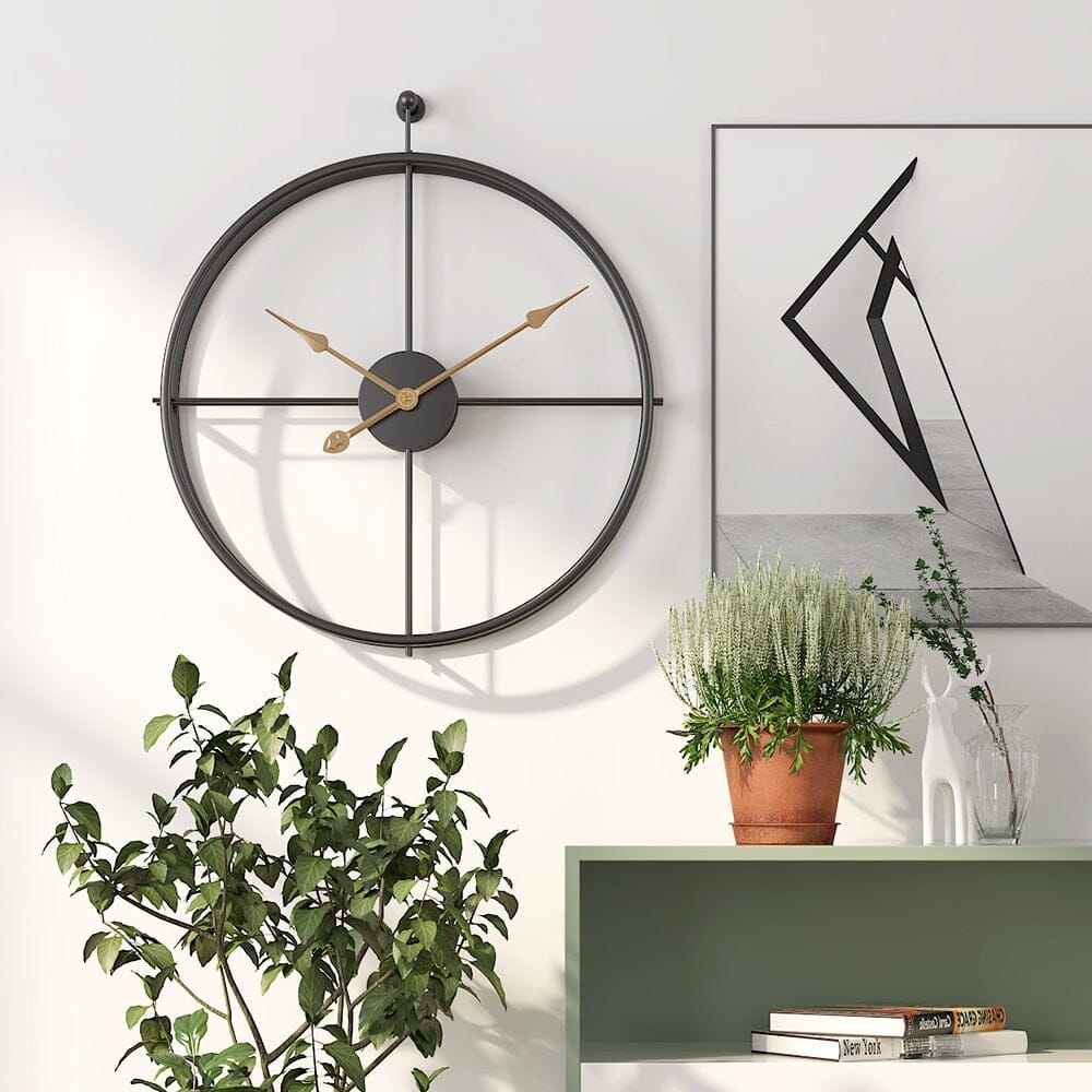Silent Oversized Iron Clock | 20.5″ | Minimalist Numerals | Black/Gold | Brick by Brick Carvallo