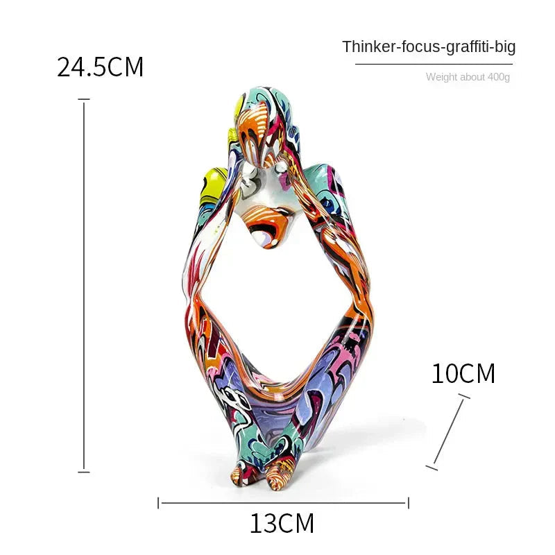 Tänkerstatyett - Färgglad graffiti, handgjord konstskulptur MILA Sverige