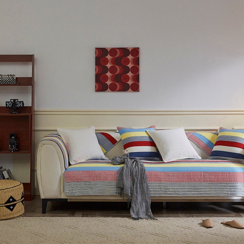 Färgglad randig vadderad soffa chic skydd sofföverdrag Carvallo