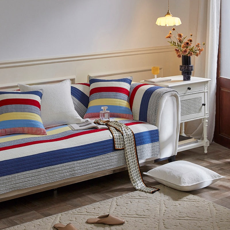 Färgglad randig vadderad soffa chic skydd sofföverdrag Carvallo