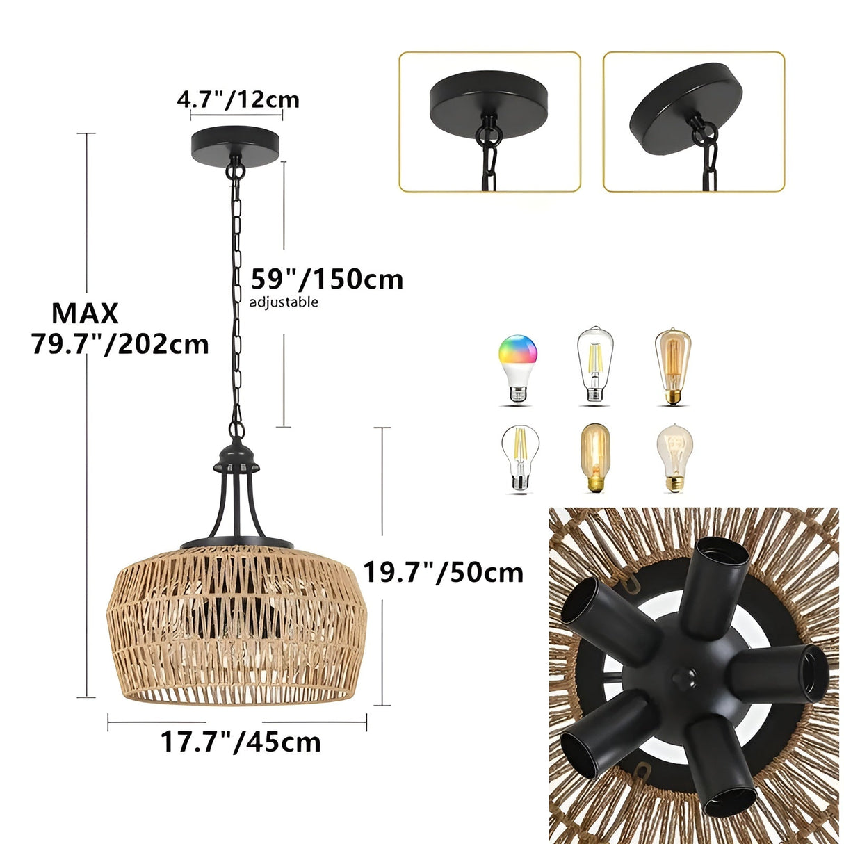 Boho-hänglampa med rottingskärm – Naturlig pendellampa för matrum och kök Carvallo