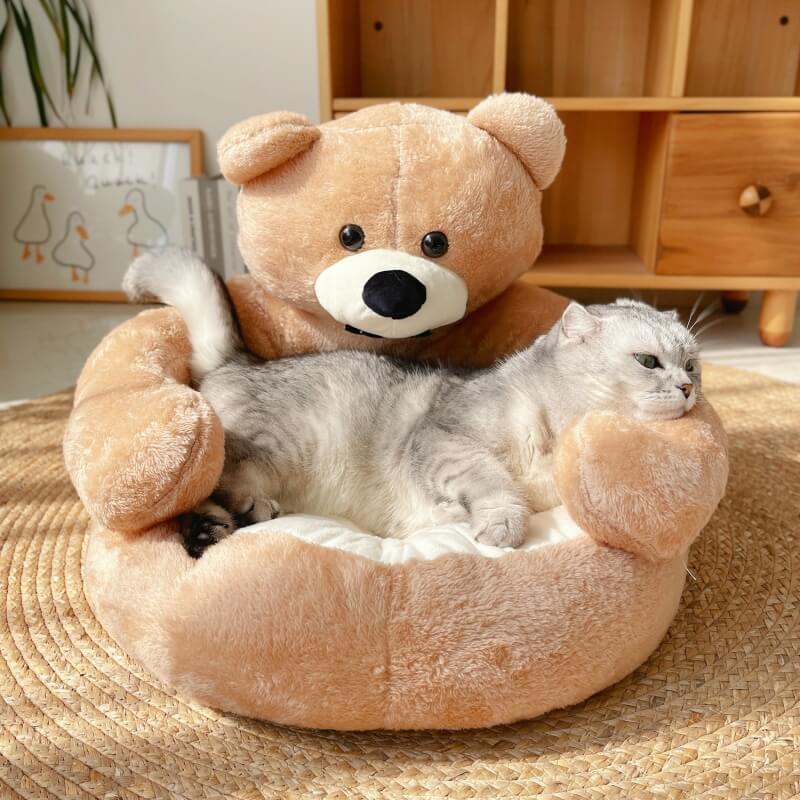 Pet Bed Plush Bear Cuddle-Style Nest Carvallo