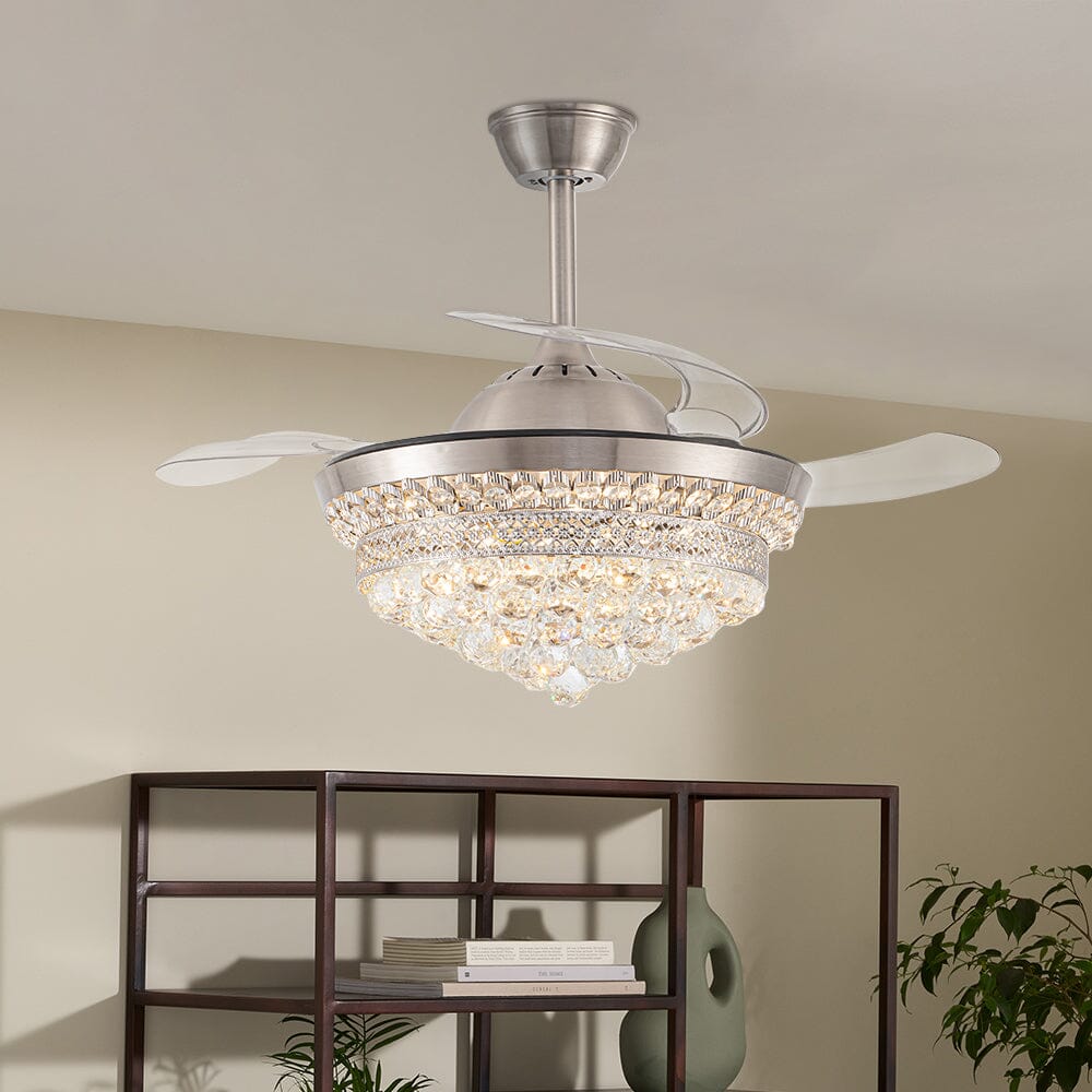 Elegant 42-tums takfläkt med kristallkrona och dimbar LED-lampa Carvallo