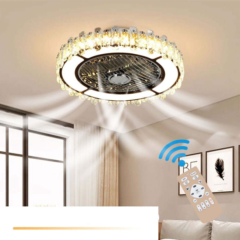 Stilren Rund Crystal LED Takmonterad Takfläkt Lampa Carvallo