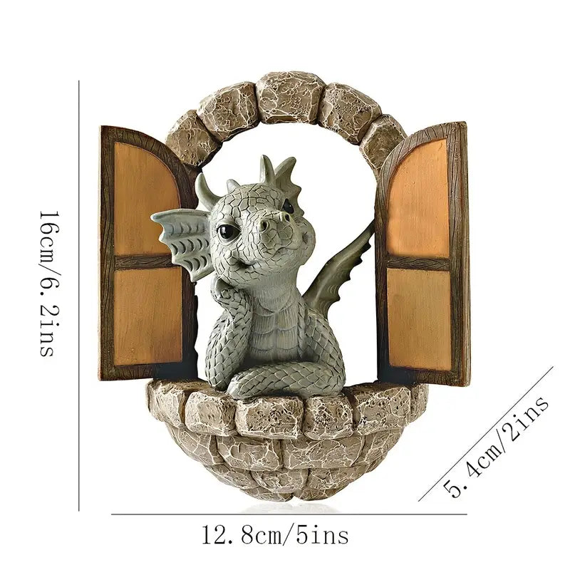 Väderbeständig utomhusdrakestaty — Trädgårdsskulptur i harts med LED-accent och mossklar bas MILA Sverige