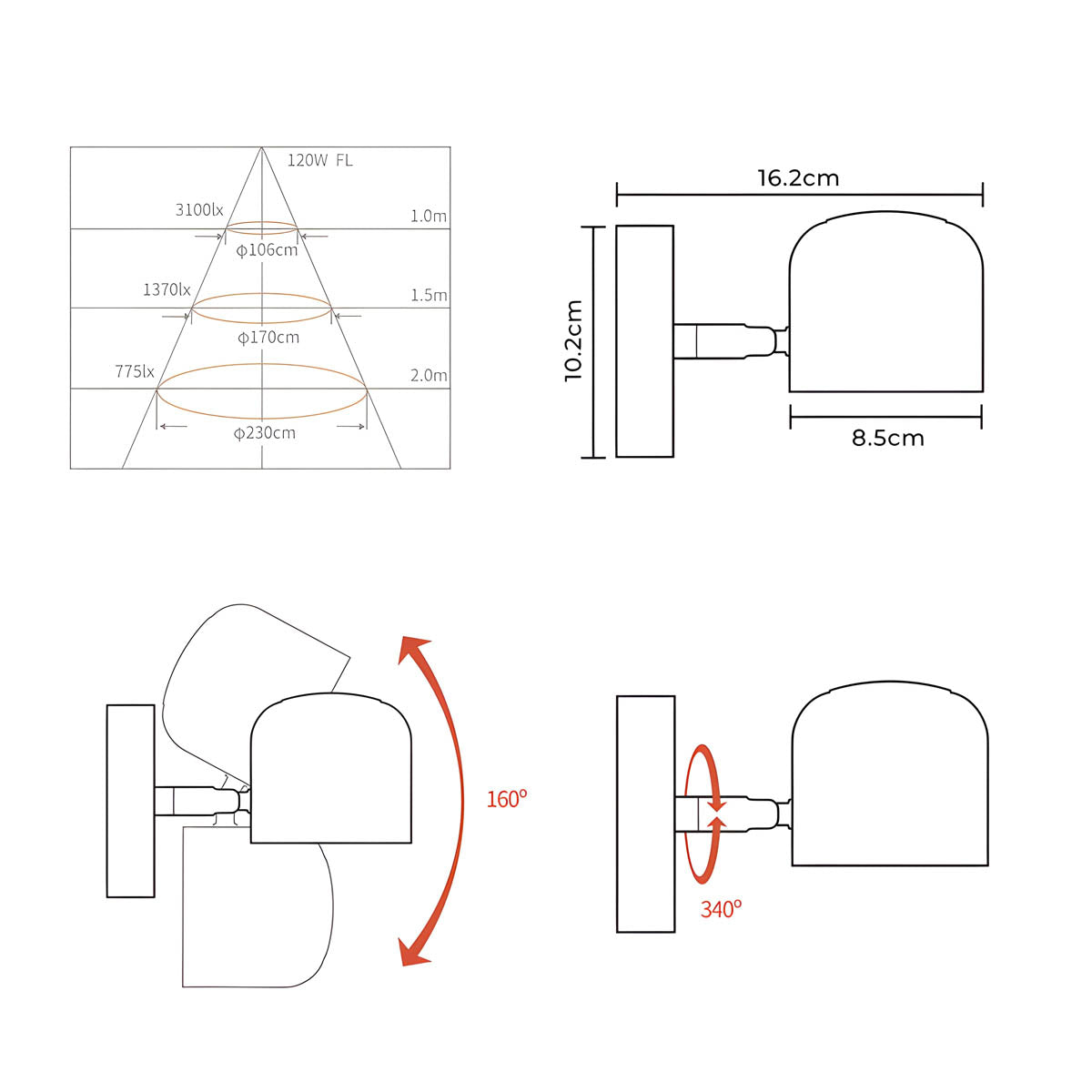 Carvallo – Dimmbar vägglampa med minimalistisk design och roterbar huvud Carvallo