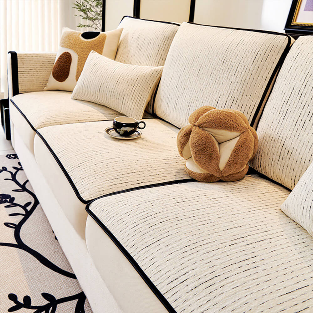 Linear Modern Stretch Chenille Full Wrap Sofföverdrag - Mjukt Hållbart Design Carvallo