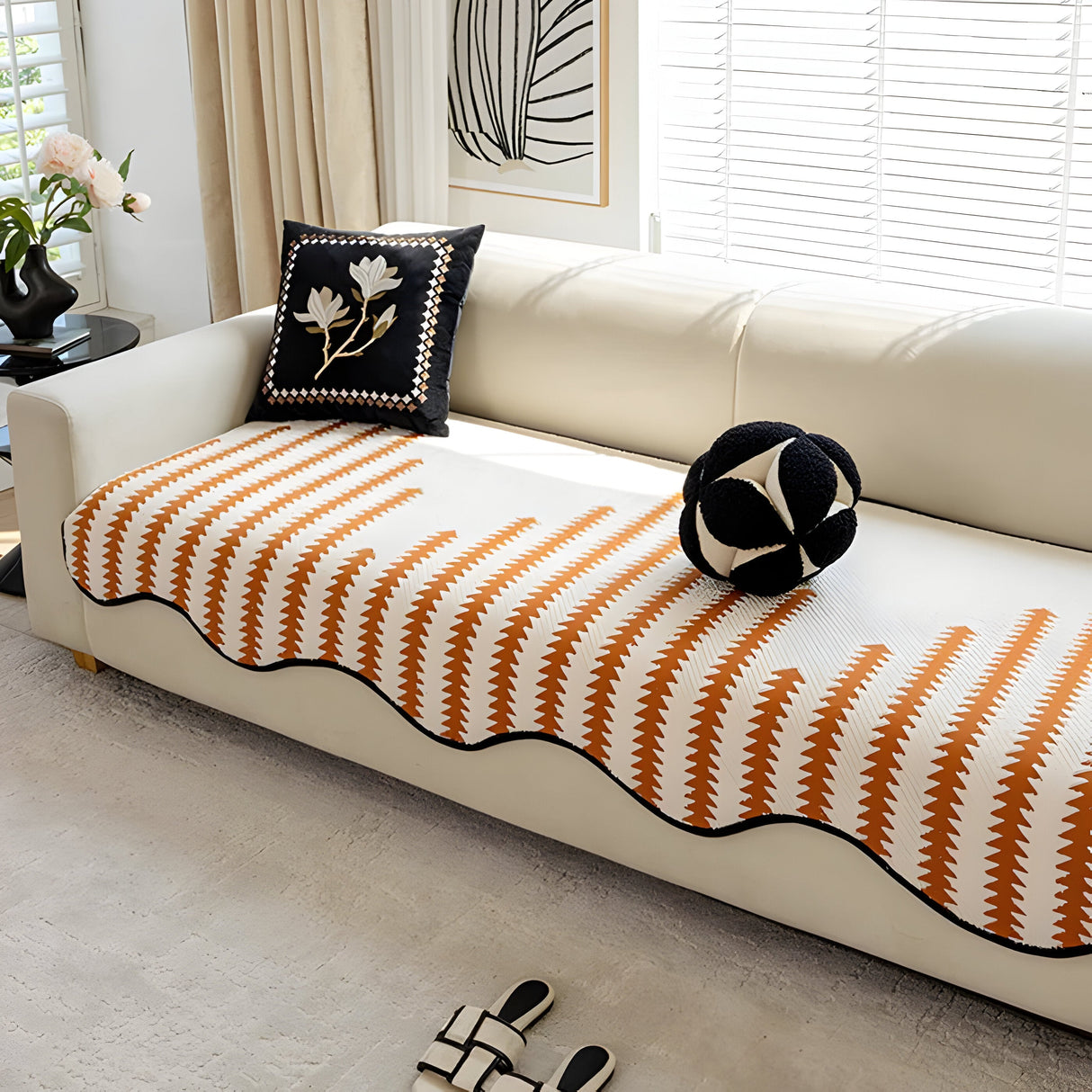 ArtiLounge Täckning - Modern Chevron Rand Chenille Sofföverdrag Carvallo