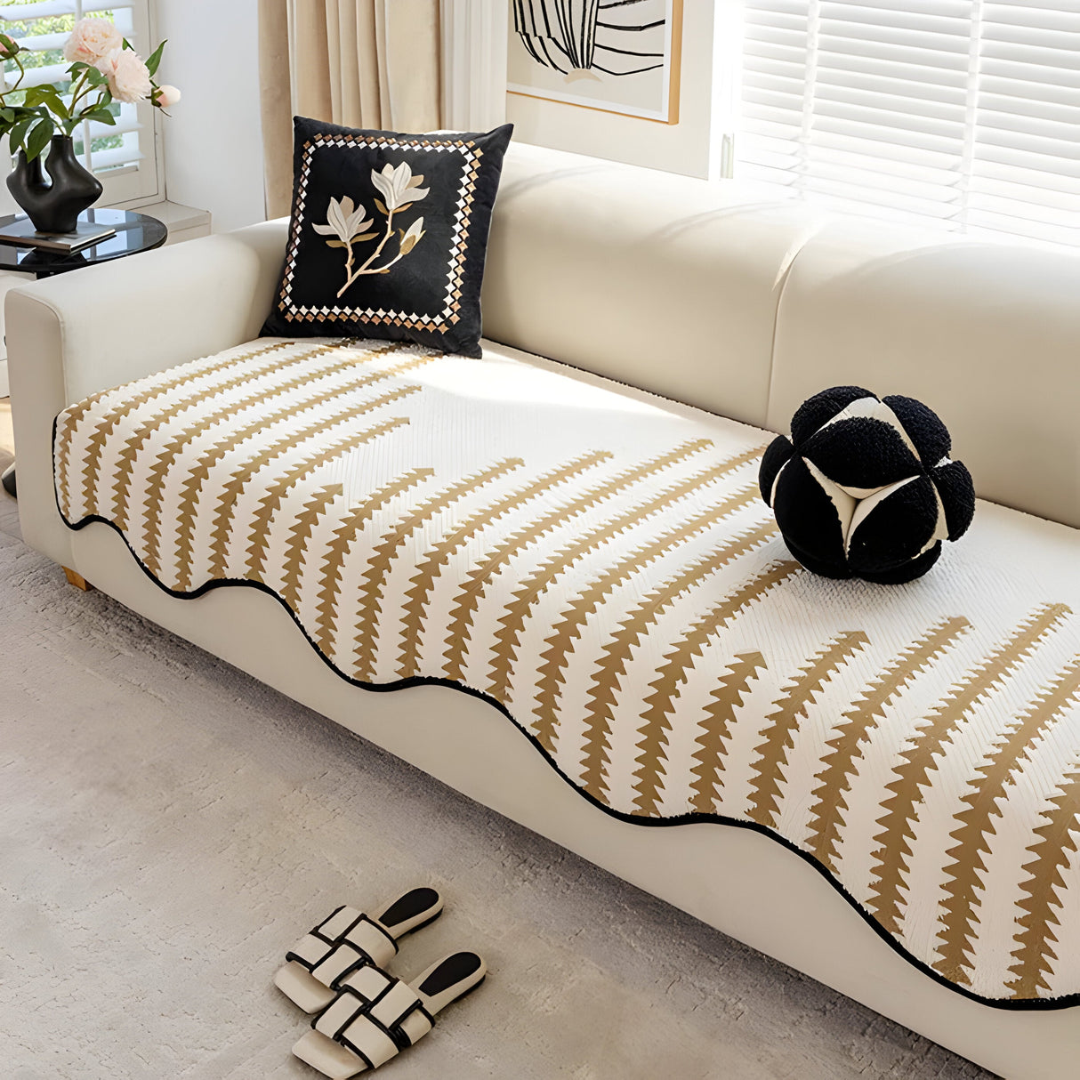 ArtiLounge Täckning - Modern Chevron Rand Chenille Sofföverdrag Carvallo