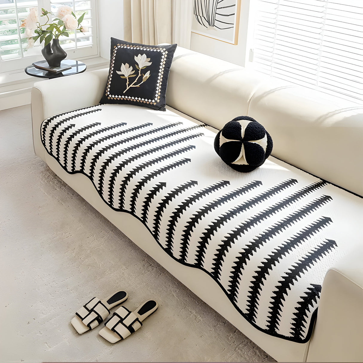 ArtiLounge Täckning - Modern Chevron Rand Chenille Sofföverdrag Carvallo