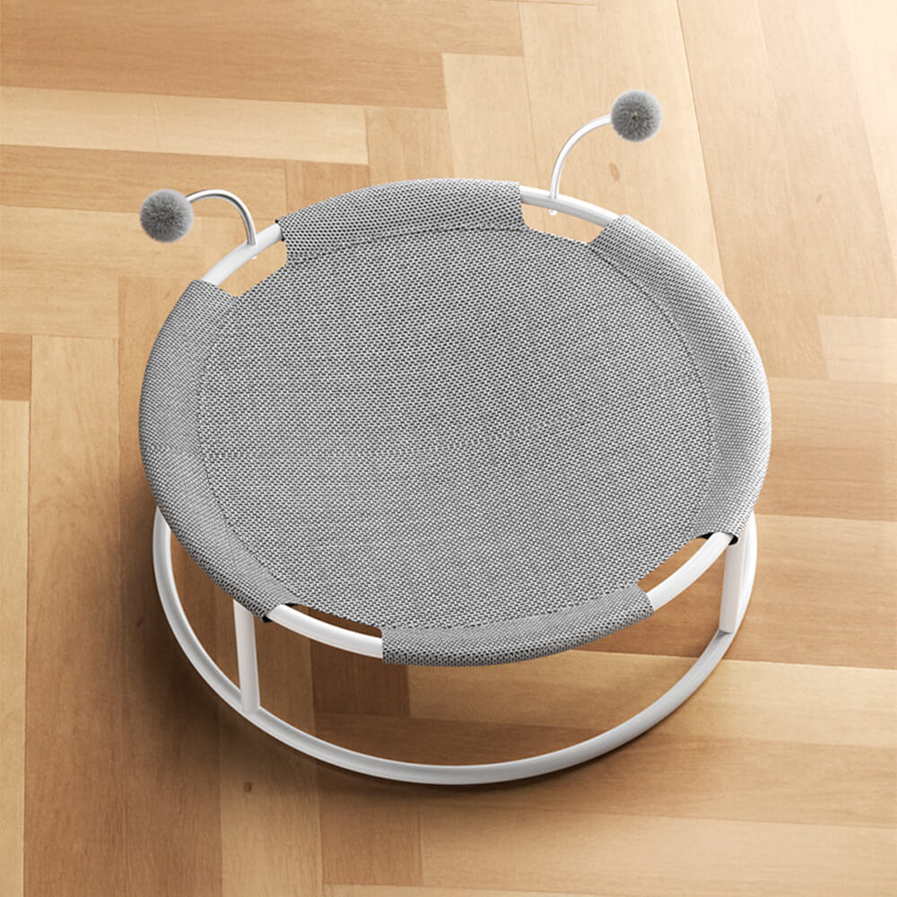 Rund Andningsbar Fuktbevis Varm Nät Kattbädd med Pom-Poms Carvallo