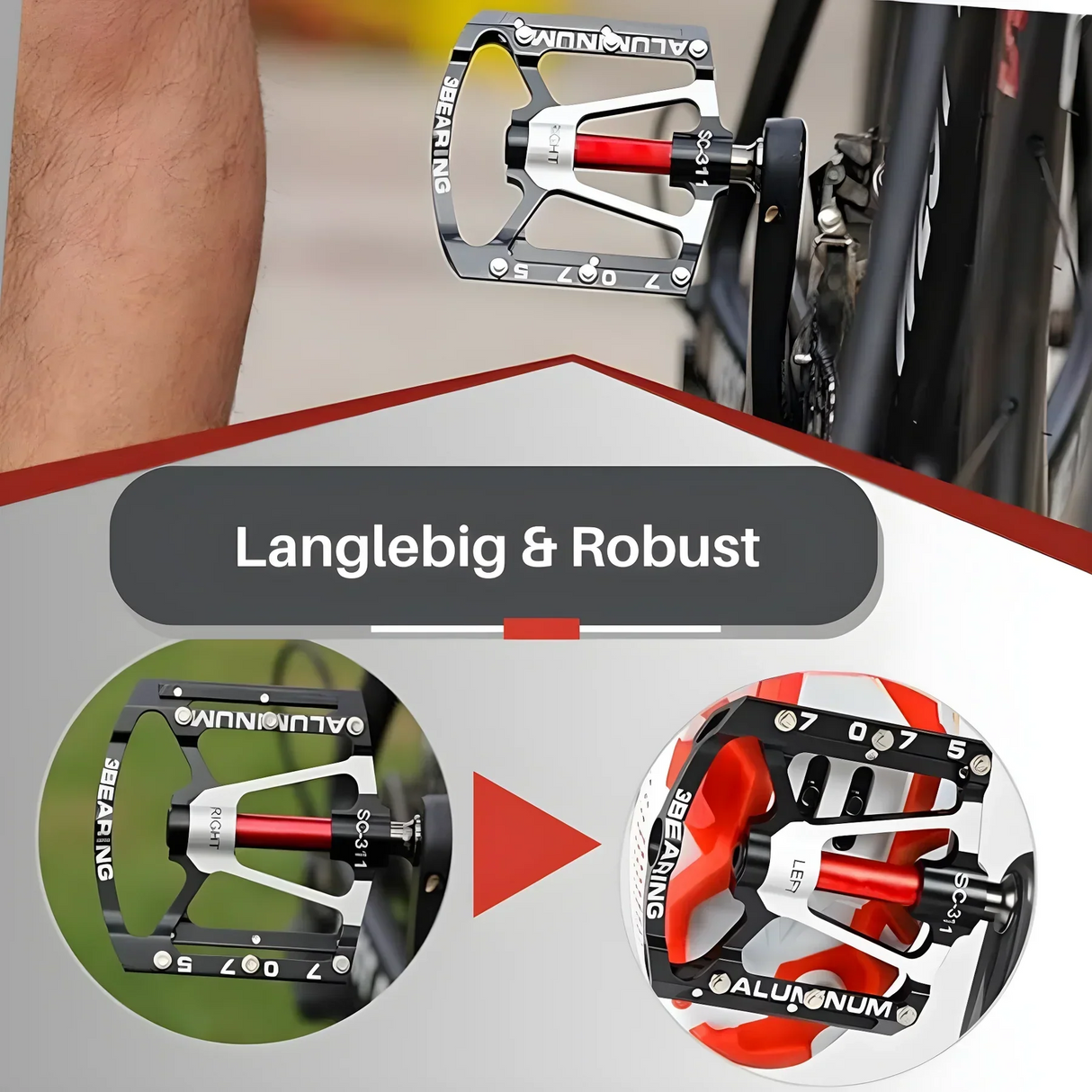 Robusta lätta aluminiumcykelpedaler med rutschfritt grepp Carvallo