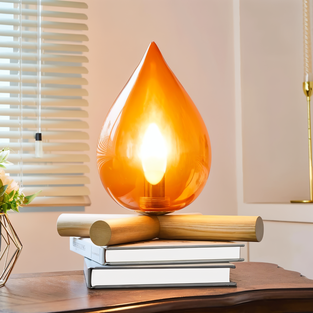 EmberNest Retro Bordslampa – LED Flammeffekt med Träfot Hemnix