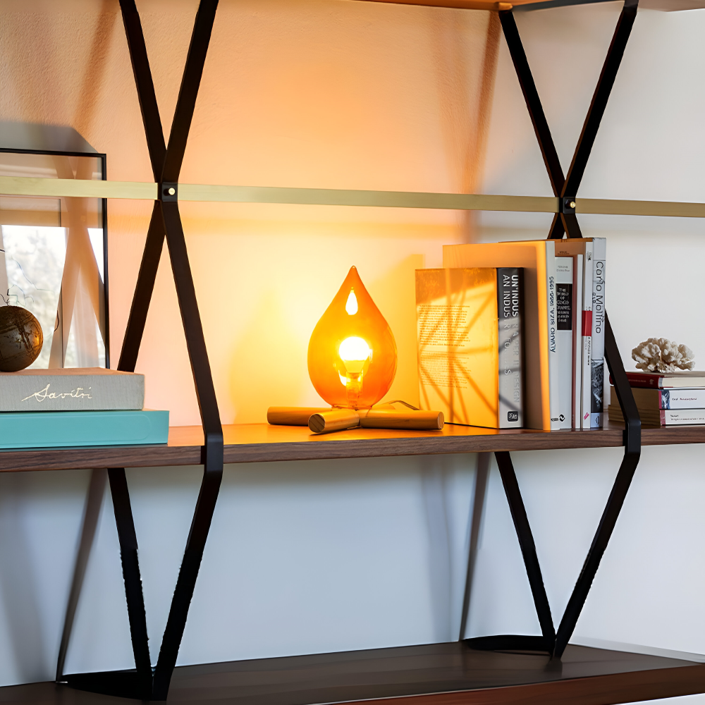 EmberNest Retro Bordslampa – LED Flammeffekt med Träfot Hemnix