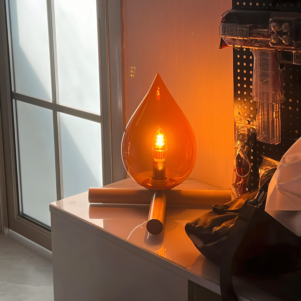 EmberNest Retro Bordslampa – LED Flammeffekt med Träfot Hemnix