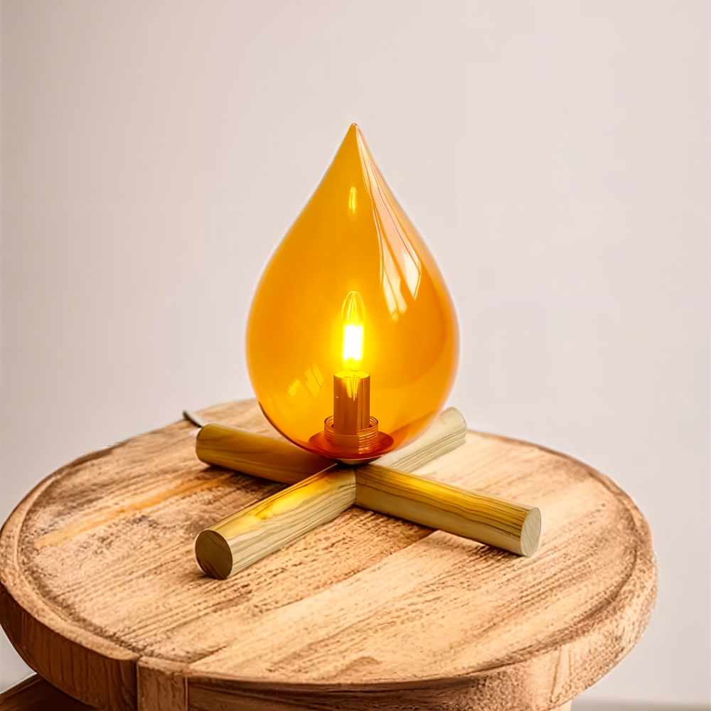 EmberNest Retro Bordslampa – LED Flammeffekt med Träfot Hemnix