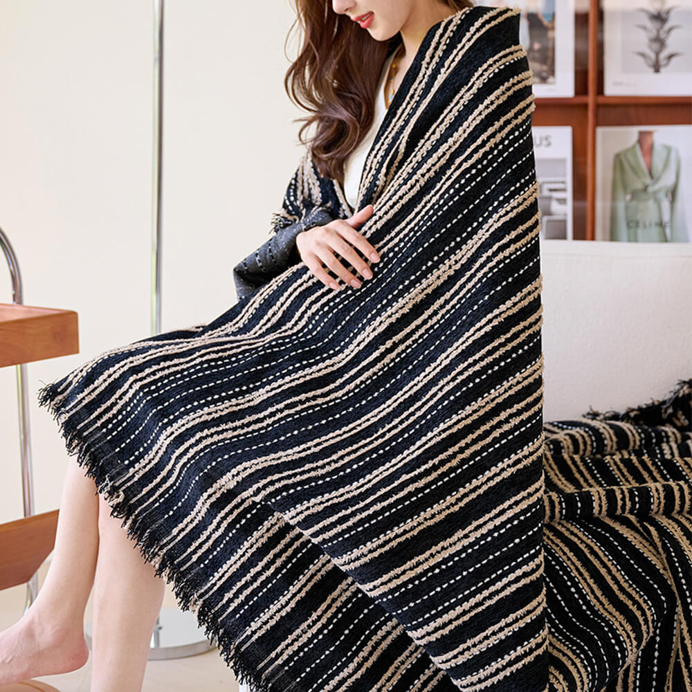 Årsbädd Striped Tassels Chenille Hållbar Sofföverdrag Carvallo