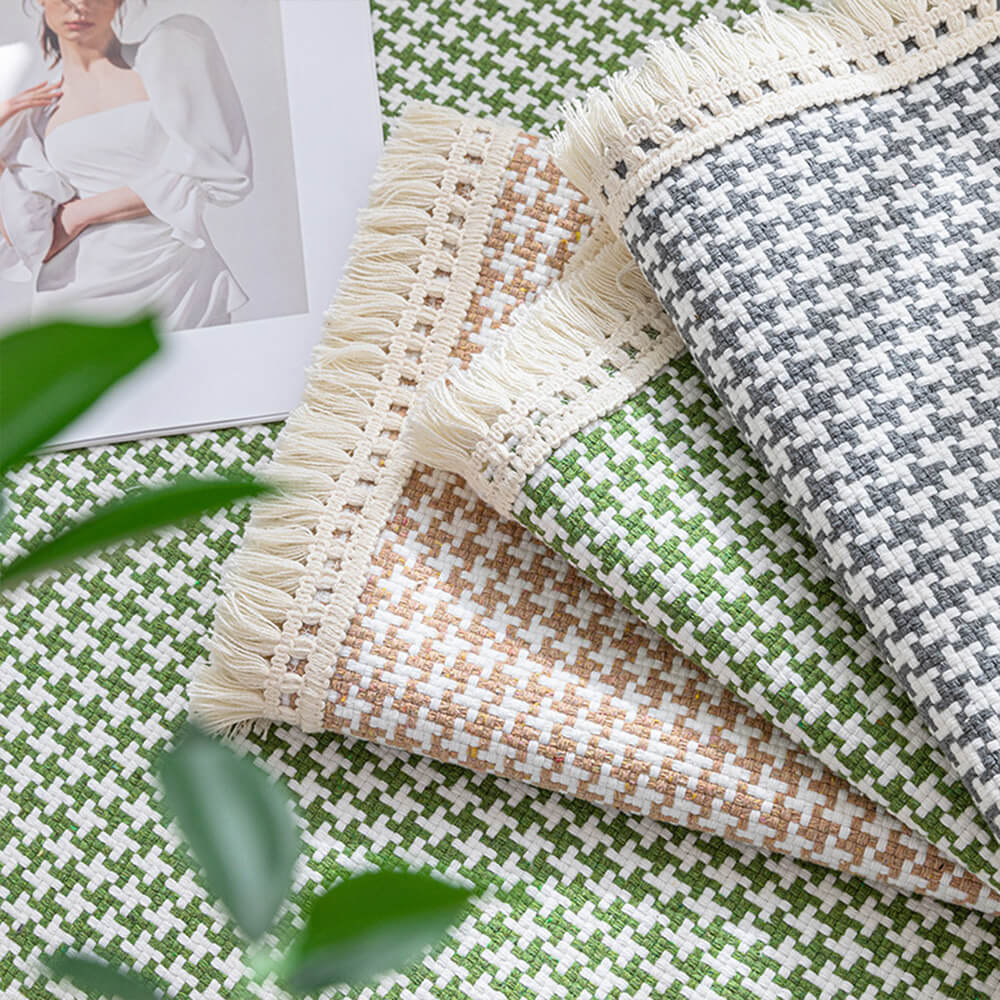 Houndstooth-mönster Elegant Fringed Mjuk Bomulls-linne Sofföverdrag Carvallo