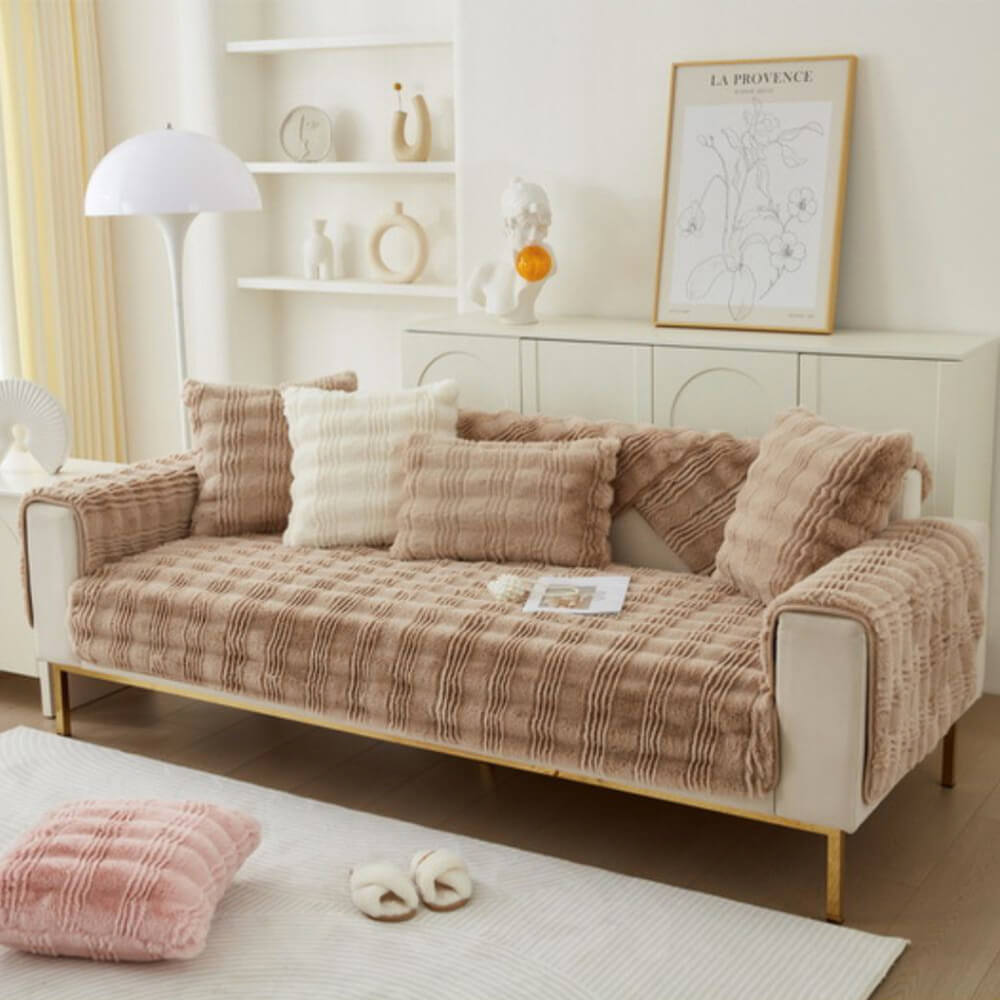 Modern Bekväm Falsk Kaninpäls Anti-Slip Soffa Täcke Carvallo