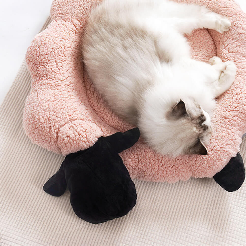 Fårformad Plush Pet Bed Mysig Lekfull Ultra-Mjuk Bomull Sammet Carvallo