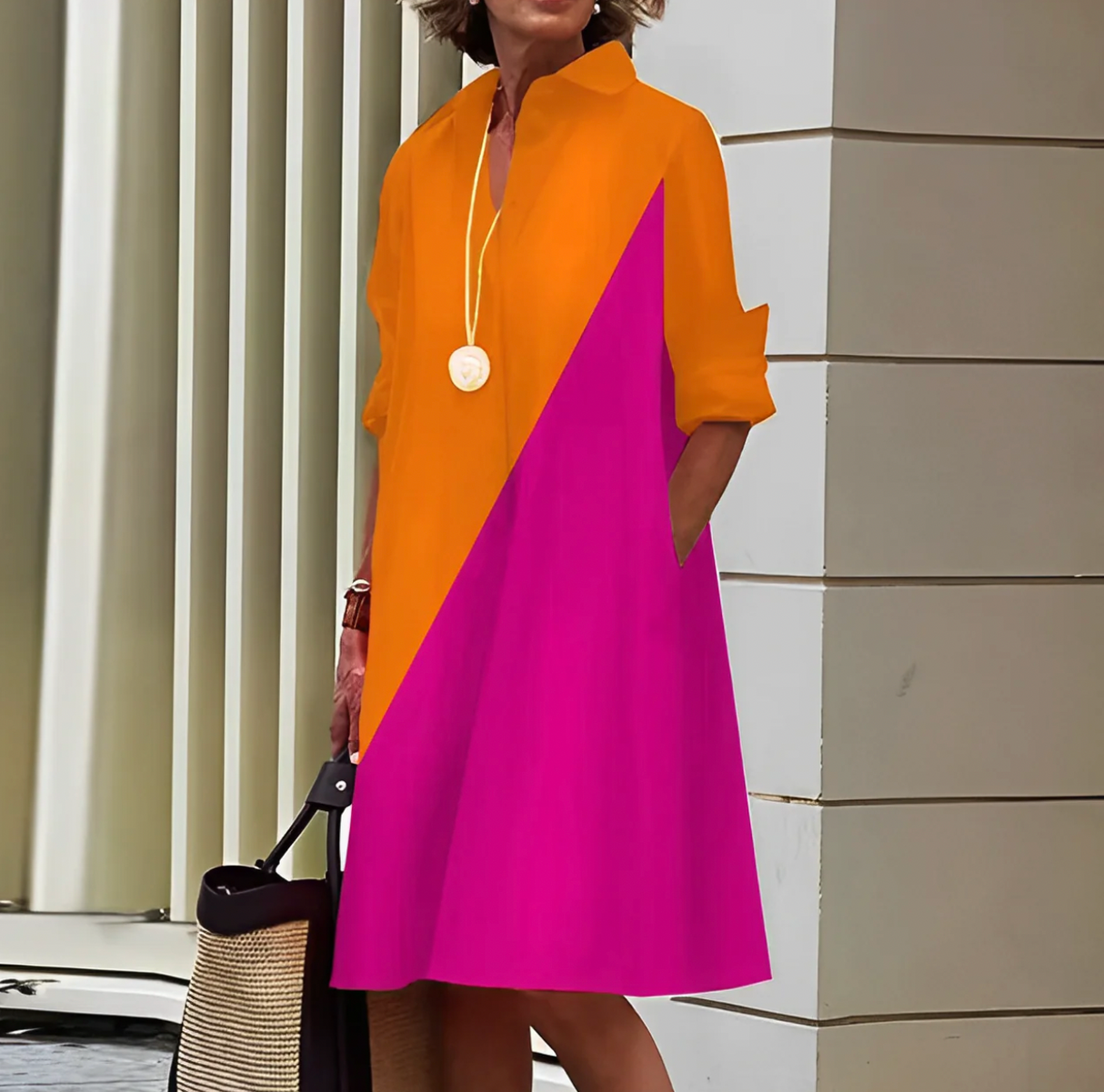 Kvinnors Midi Klänning Långa Ärmar Luftigt Material Hemnix