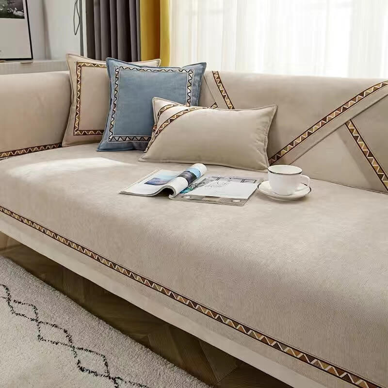 Geometrisk Dekor Enfärgad Chenille Halkfri Sofföverdrag Carvallo