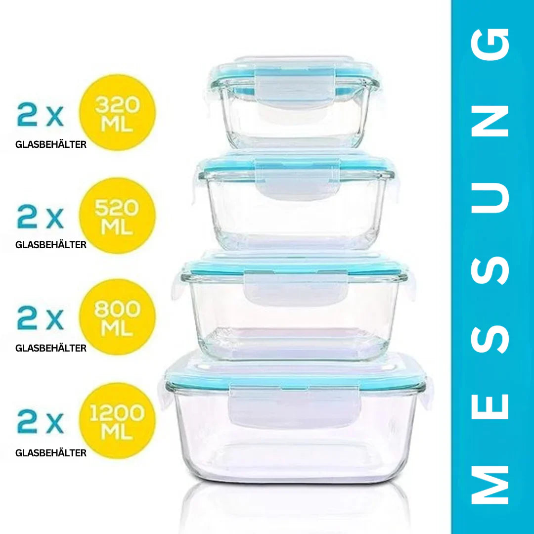 Glas-Freshkeeping-doser Set – Lufttäta förvaringsbehållare med lock för kök & Meal Prep Carvallo