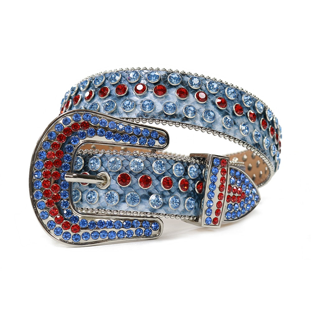 Rhinestone Diamond Belt-Accessories-Hemnix-Serpentine Blue-42 inch-Hemnix