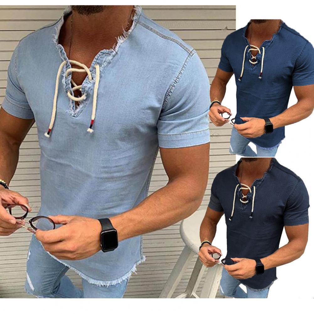 T-shirt med snörning för män-Clothes for Men-Hemnix-Hemnix