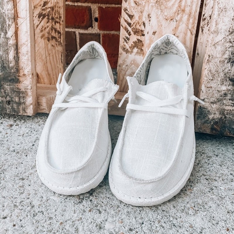 Kvinnors Canvas Lace-Up Loafers-Shoes for Women-Bellasverige-Hemnix