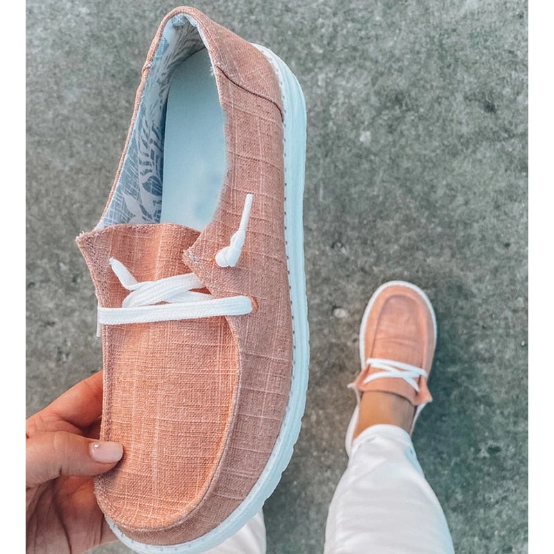 Kvinnors Canvas Lace-Up Loafers-Shoes for Women-Bellasverige-Hemnix