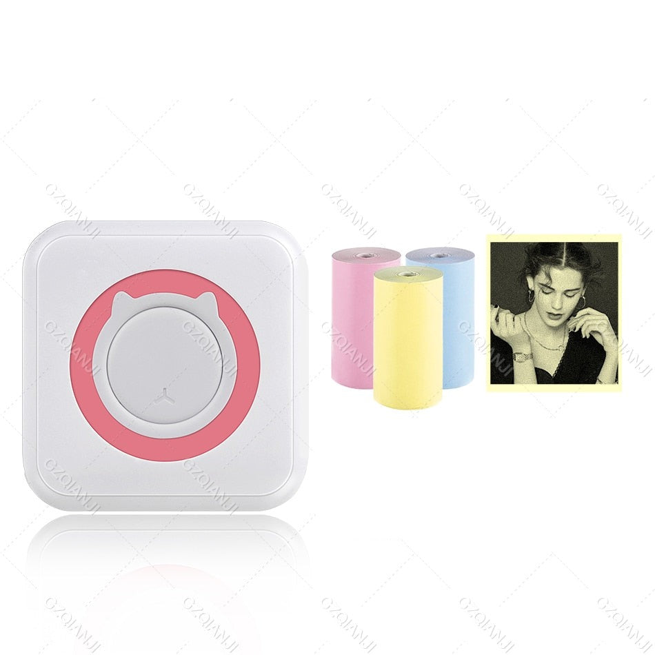 Bärbar fickskrivare-Electronics-Hemnix-Rosa skrivare + 3 färgrullar-Hemnix