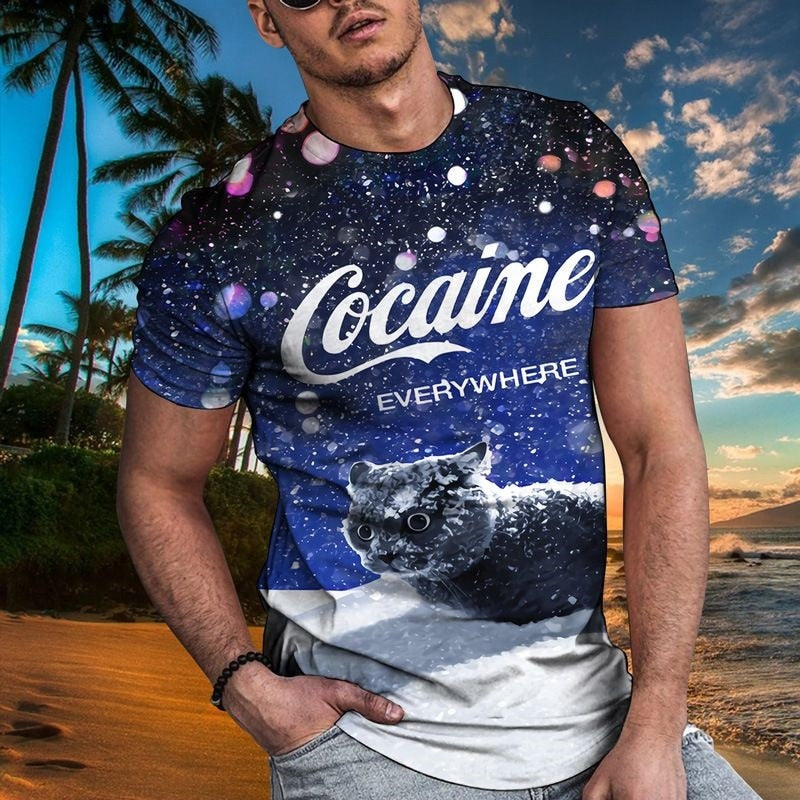 Katt Kokain överallt Skjorta-Clothes for Men-Hemnix-Blå-XXS-Hemnix