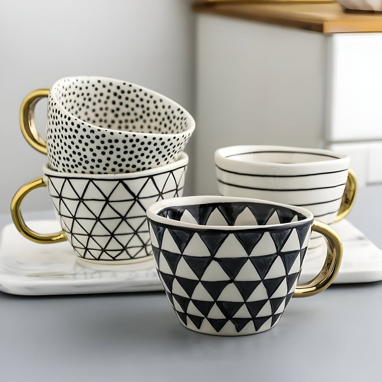 Keramikkopp med geometrisk design – Stilfull og moderne | Ideell for kaffe eller te Carvallo