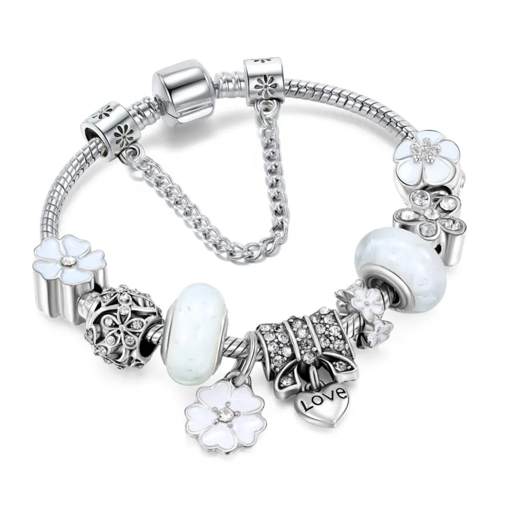 Armband Silver Charm | Blomsterpärlor Present Smycken Kvinnor Carvallo