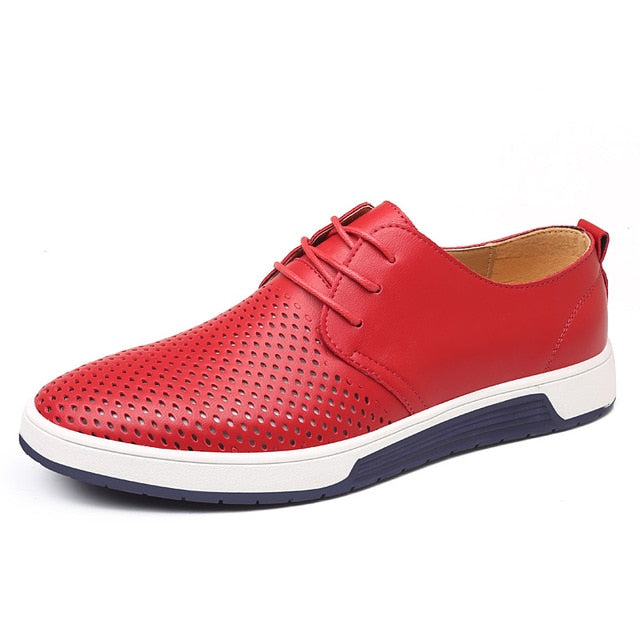 Oxford Läder Casual Skor-Shoes for Men-Bellasverige-Röd perforering-38-Hemnix