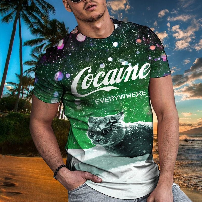 Katt Kokain överallt Skjorta-Clothes for Men-Hemnix-Grön-XXS-Hemnix