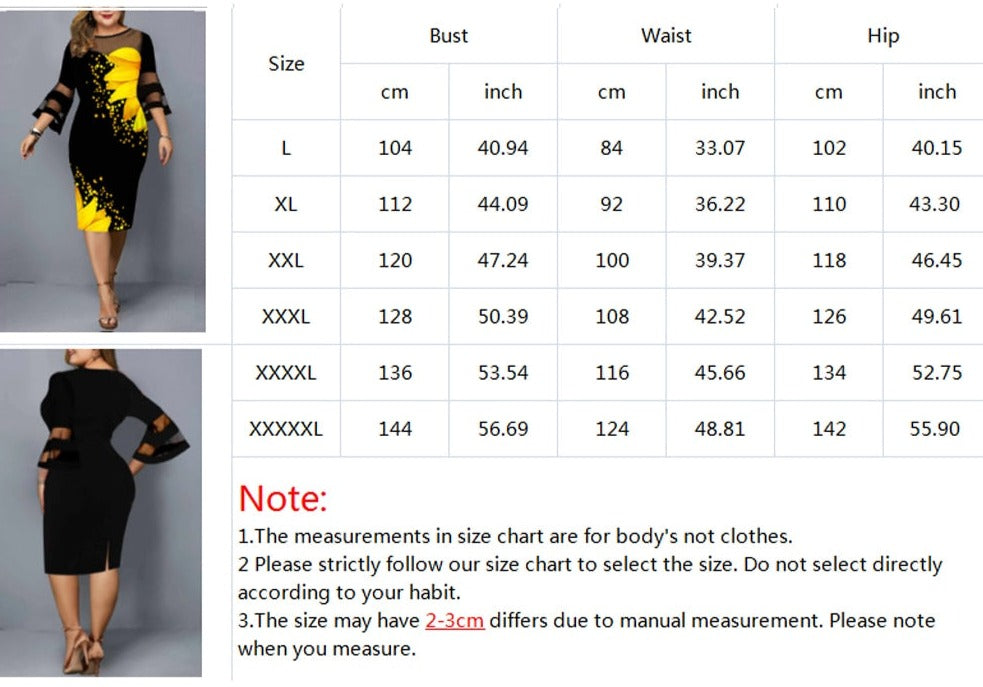 Plus storlek solros print casual klänning-Clothes for women-Hemnix-Hemnix