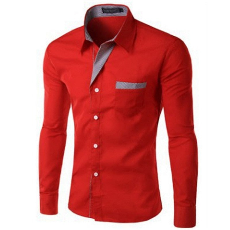 Slim Fit långärmat för män-Clothes for Men-Hemnix-Röd-M-Hemnix