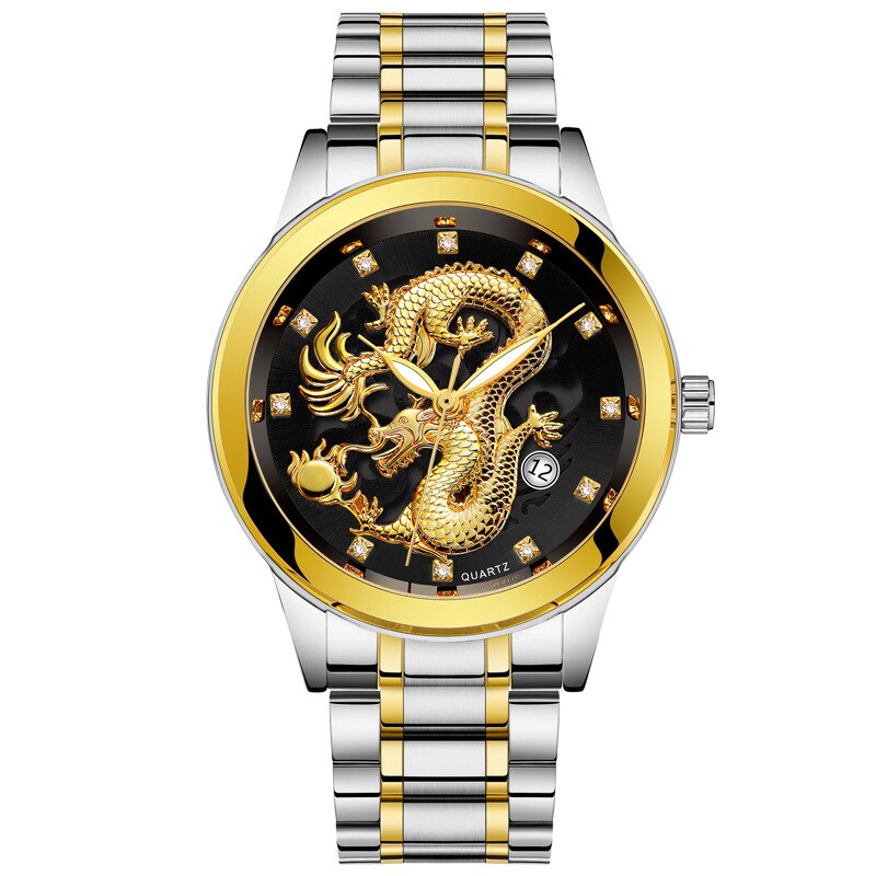 Ultratunn Golden Dragon Klocka-Watches for men-Hemnix-Silver Svart-Hemnix