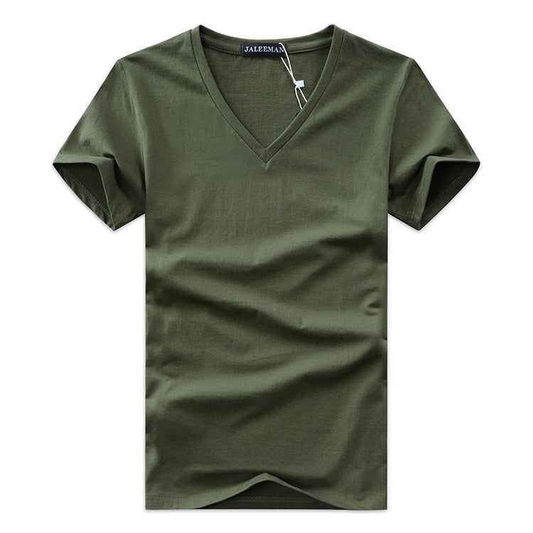 Men's Slim Fit V-Neck T-shirt-Clothes for Men-Hemnix-Armégrön-S-Hemnix