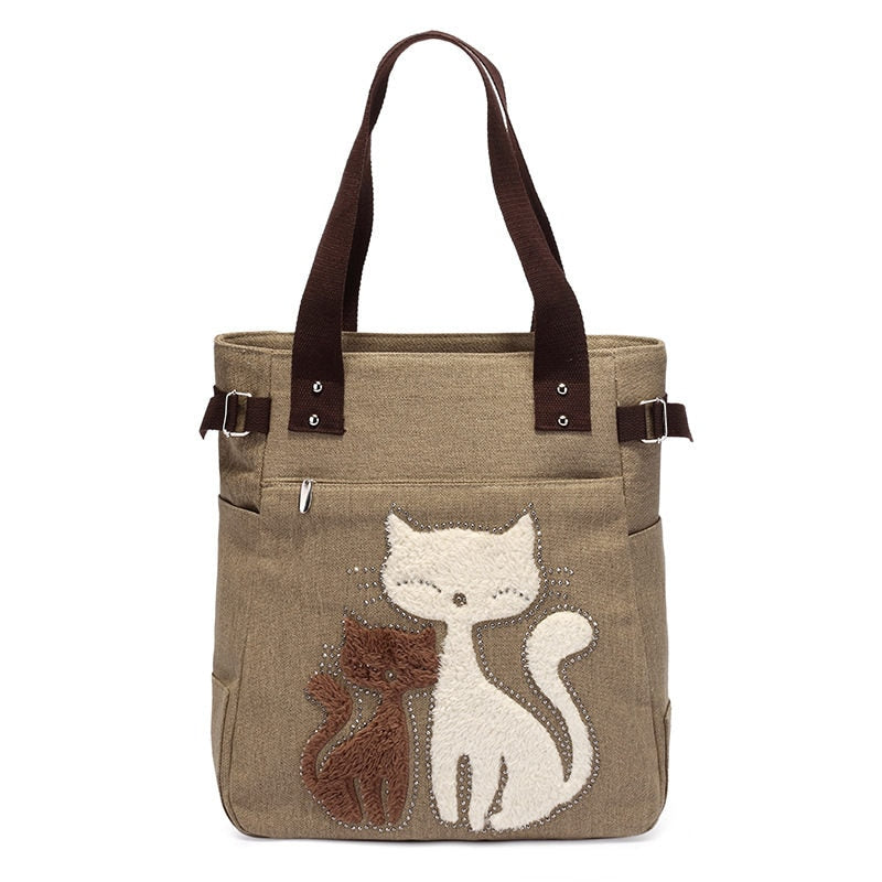 Katt broderi Canvas väska-Accessories-Bellasverige-Khaki-Hemnix