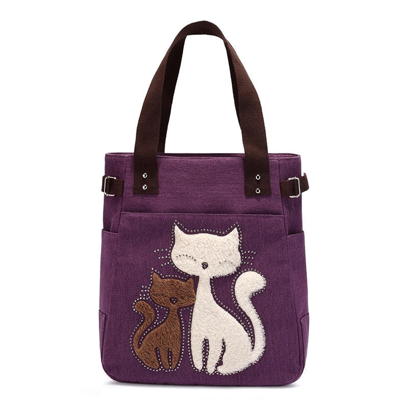 Katt broderi Canvas väska-Accessories-Bellasverige-Hemnix