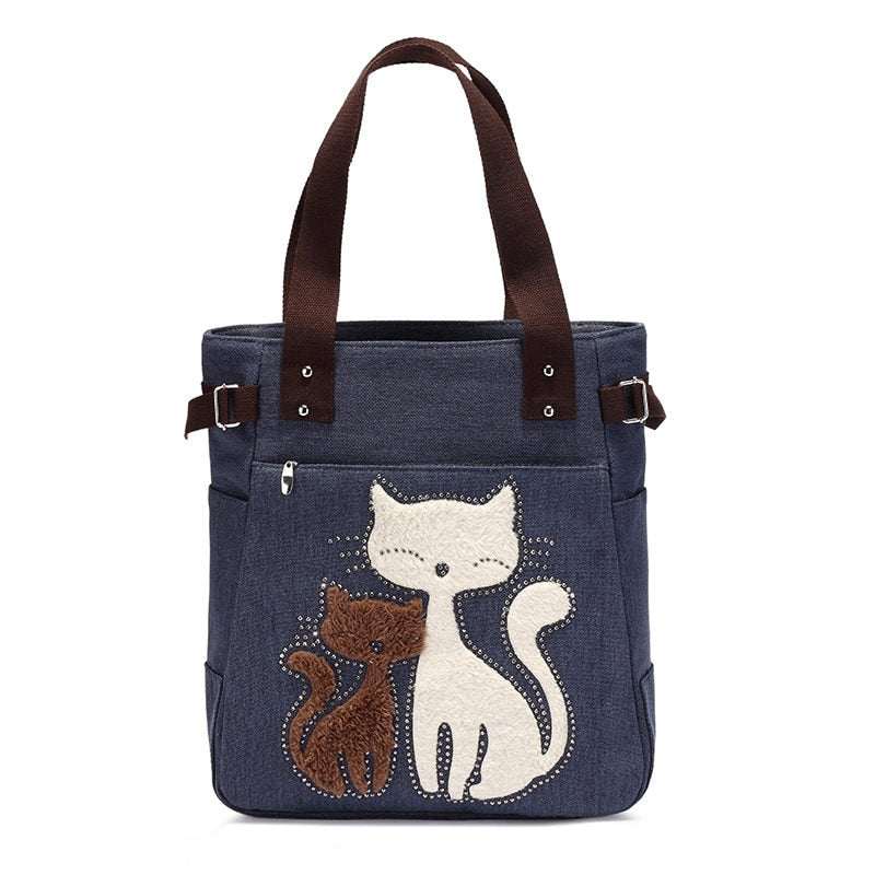 Katt broderi Canvas väska-Accessories-Bellasverige-Hemnix