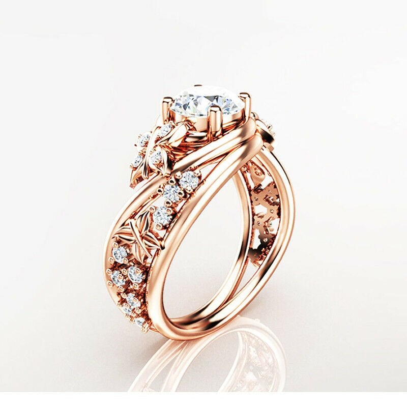 Hollow Rhinestones fjäril blomma ring-Jewelry for women-Hemnix-Hemnix