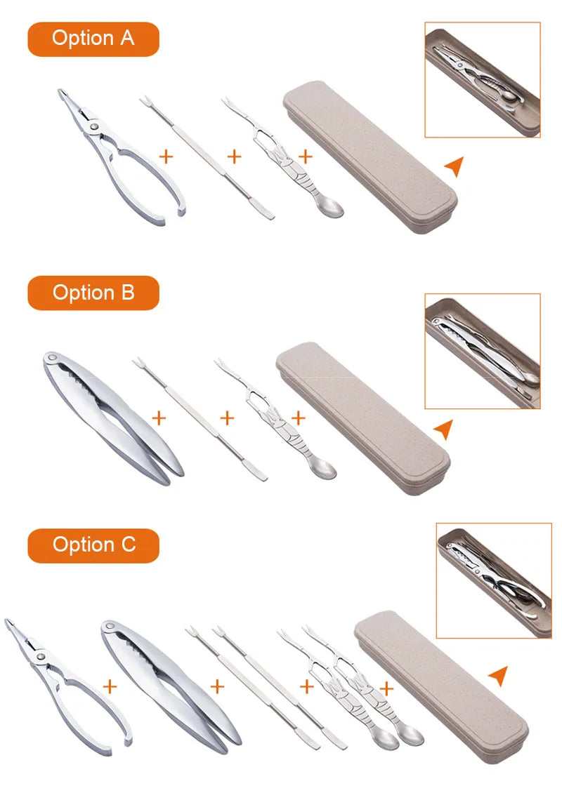 Royallure Rostfritt Stål Skaldjursverktyg Set – Krabbknäckare, Gafflar & Skedar, Förvaringslåda Carvallo