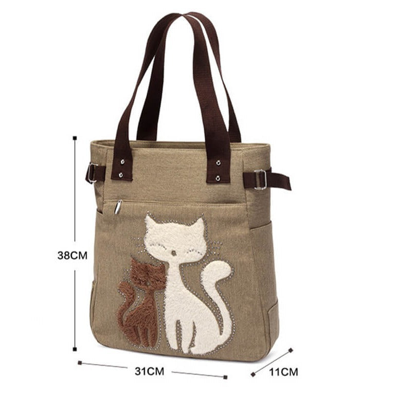 Katt broderi Canvas väska-Accessories-Bellasverige-Hemnix